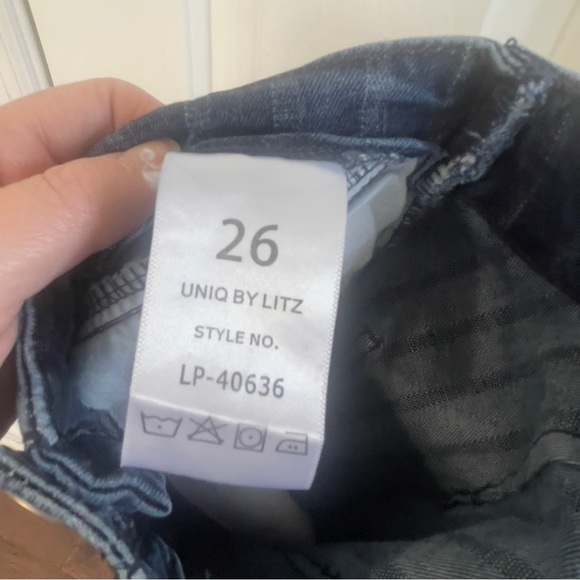 Uniq by Litz Jeans Women's 26 Blue Pinstripe Flare Leg Raw Hem Boho Retro - Picture 5 of 8